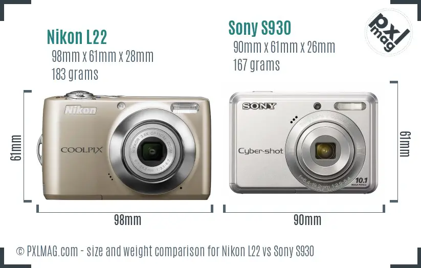 Nikon L22 vs Sony S930 size comparison