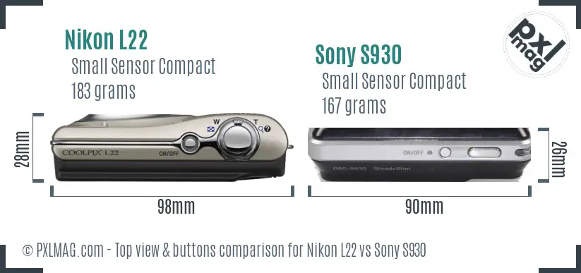 Nikon L22 vs Sony S930 top view buttons comparison
