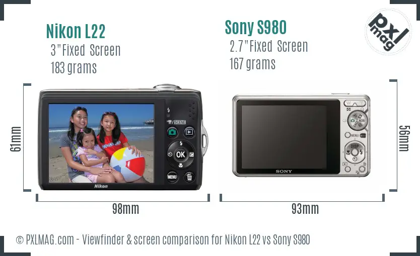 Nikon L22 vs Sony S980 Screen and Viewfinder comparison