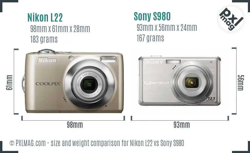 Nikon L22 vs Sony S980 size comparison