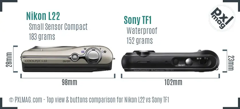Nikon L22 vs Sony TF1 top view buttons comparison Nikon L22 vs Sony TF1 top view buttons comparison