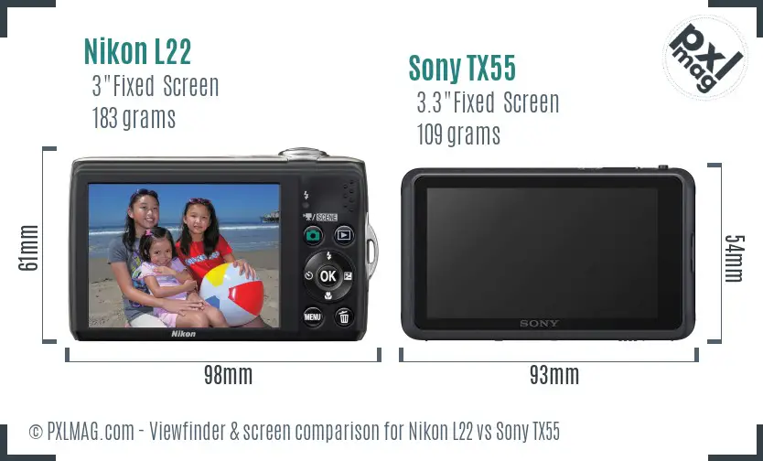 Nikon L22 vs Sony TX55 Screen and Viewfinder comparison