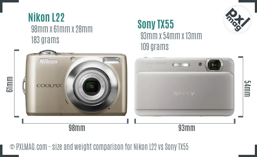 Nikon L22 vs Sony TX55 size comparison