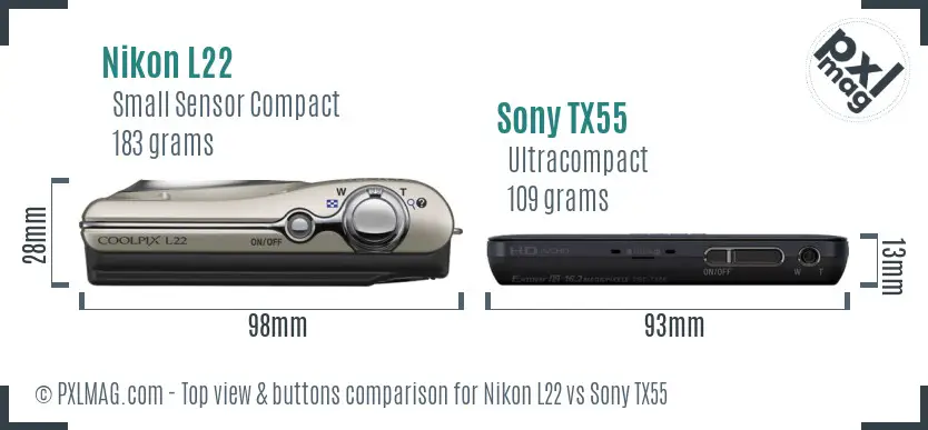 Nikon L22 vs Sony TX55 top view buttons comparison