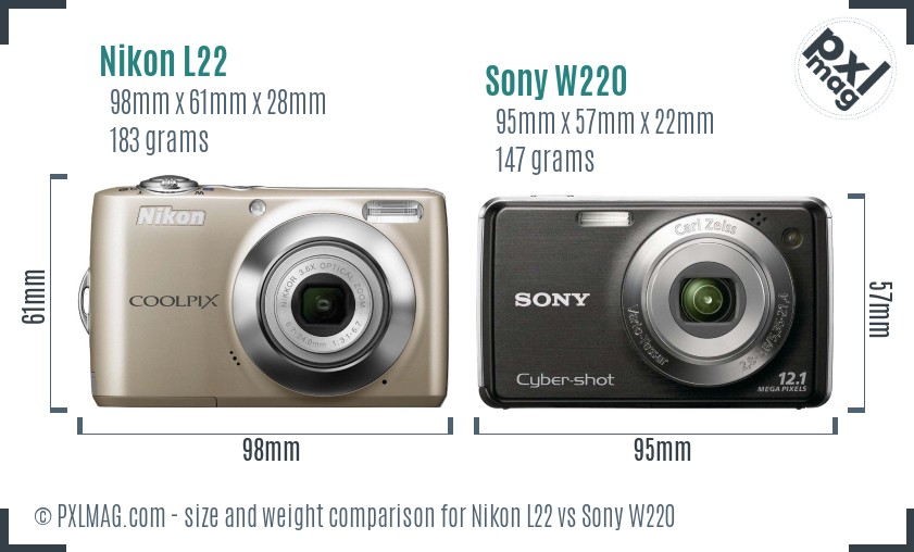 Nikon L22 vs Sony W220 size comparison
