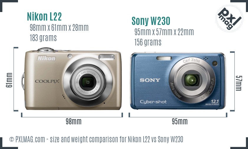 Nikon L22 vs Sony W230 size comparison Nikon L22 vs Sony W230 size comparison