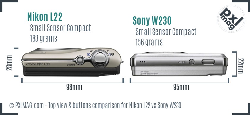 Nikon L22 vs Sony W230 top view buttons comparison