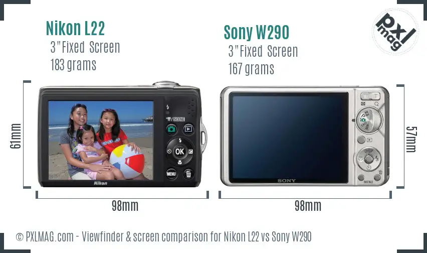 Nikon L22 vs Sony W290 Screen and Viewfinder comparison