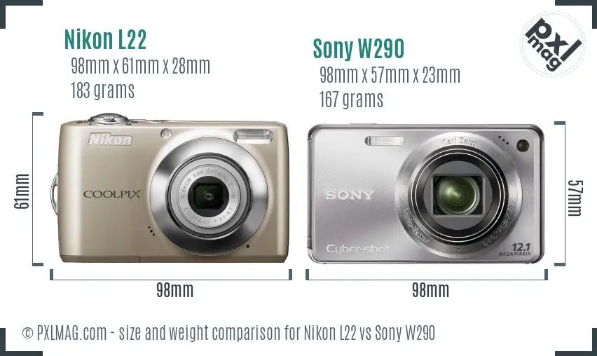 Nikon L22 vs Sony W290 size comparison Nikon L22 vs Sony W290 size comparison