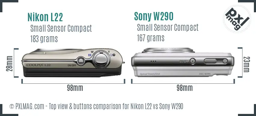 Nikon L22 vs Sony W290 top view buttons comparison