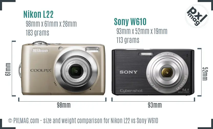 Nikon L22 vs Sony W610 size comparison