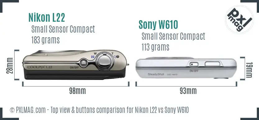 Nikon L22 vs Sony W610 top view buttons comparison