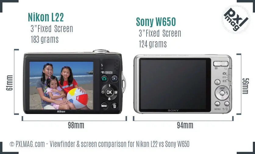 Nikon L22 vs Sony W650 Screen and Viewfinder comparison Nikon L22 vs Sony W650 Screen and Viewfinder comparison