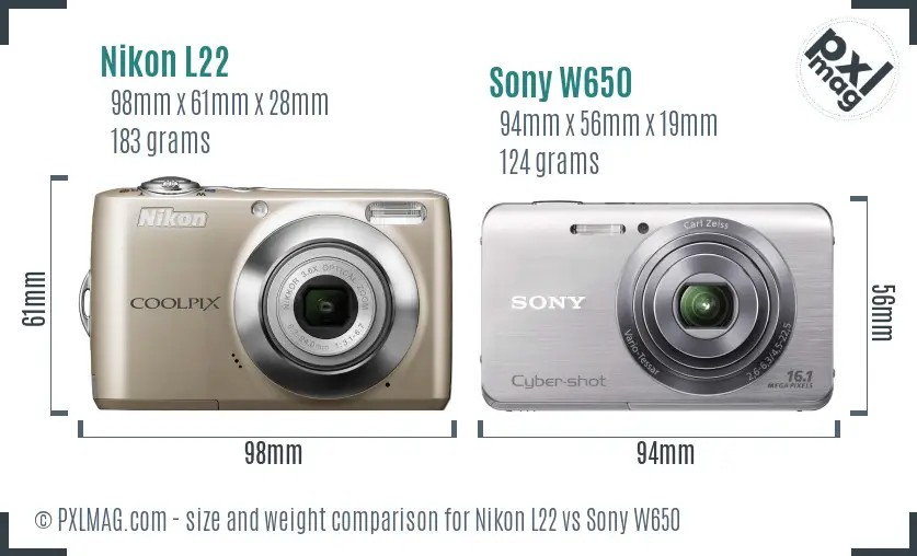Nikon L22 vs Sony W650 size comparison Nikon L22 vs Sony W650 size comparison