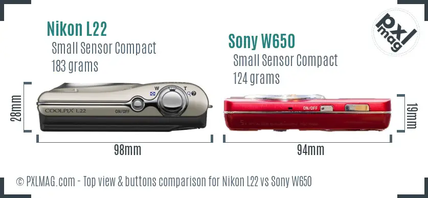 Nikon L22 vs Sony W650 top view buttons comparison Nikon L22 vs Sony W650 top view buttons comparison