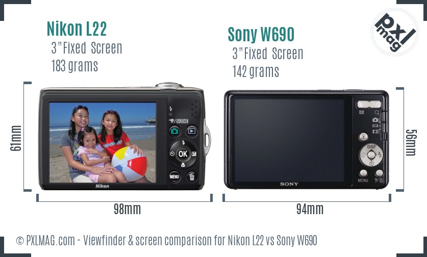 Nikon L22 vs Sony W690 Screen and Viewfinder comparison