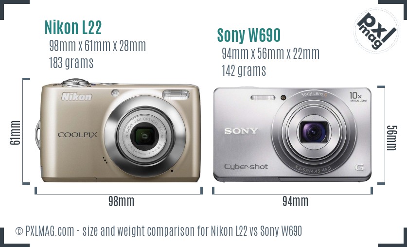 Nikon L22 vs Sony W690 size comparison Nikon L22 vs Sony W690 size comparison