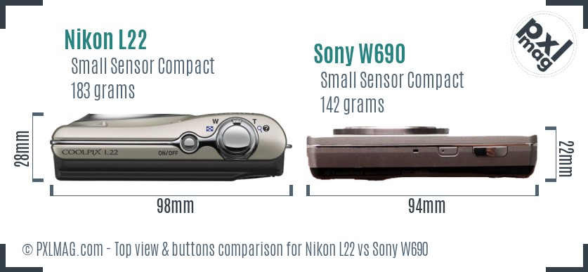 Nikon L22 vs Sony W690 top view buttons comparison