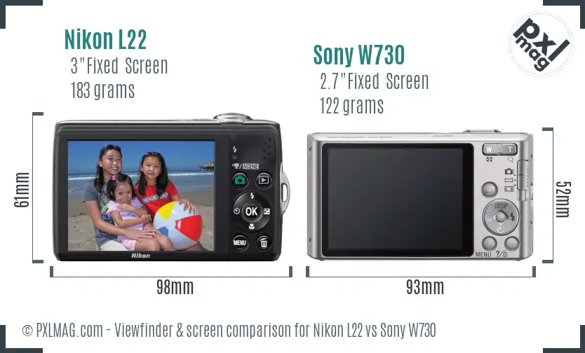 Nikon L22 vs Sony W730 Screen and Viewfinder comparison
