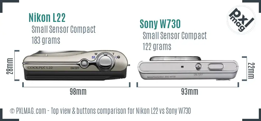 Nikon L22 vs Sony W730 top view buttons comparison