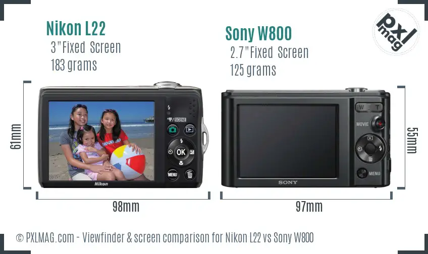 Nikon L22 vs Sony W800 Screen and Viewfinder comparison