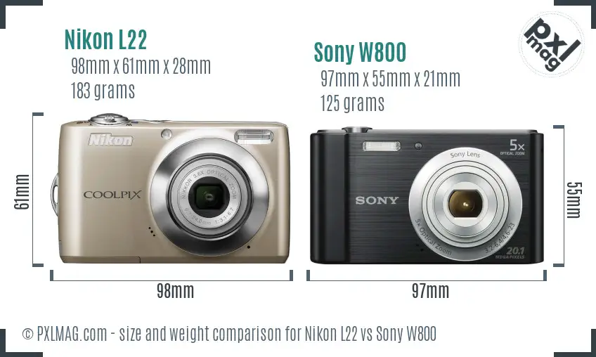 Nikon L22 vs Sony W800 size comparison