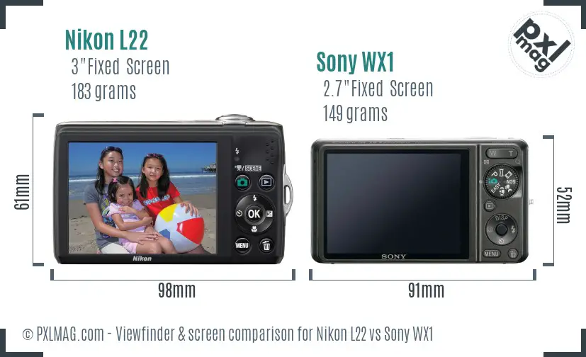 Nikon L22 vs Sony WX1 Screen and Viewfinder comparison