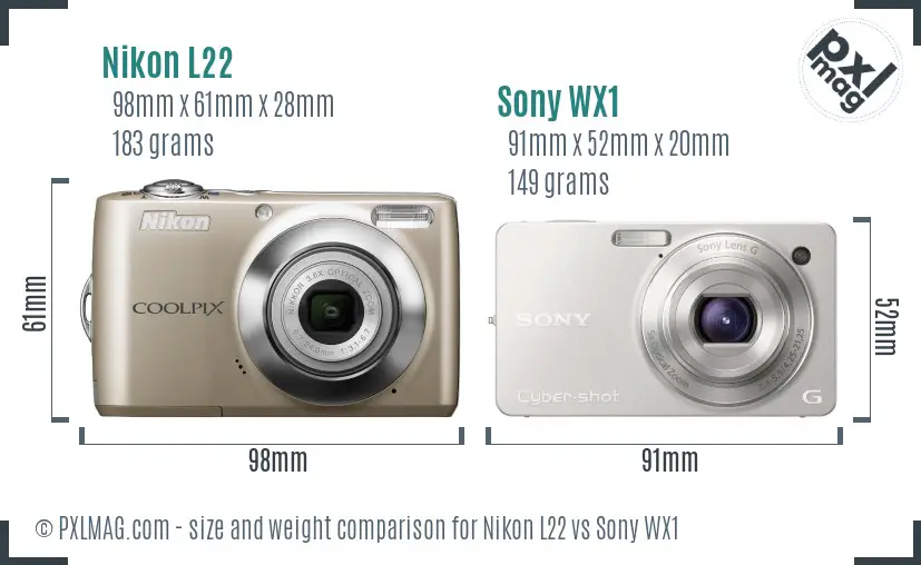 Nikon L22 vs Sony WX1 size comparison