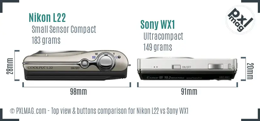 Nikon L22 vs Sony WX1 top view buttons comparison