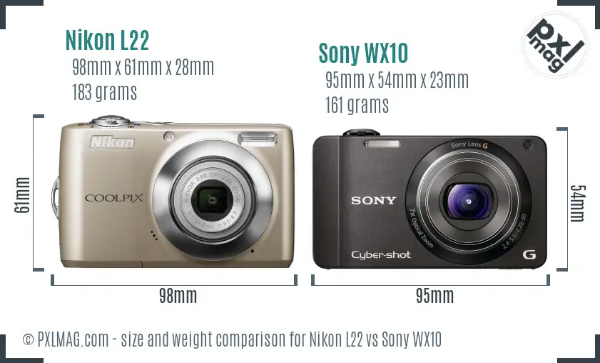 Nikon L22 vs Sony WX10 size comparison