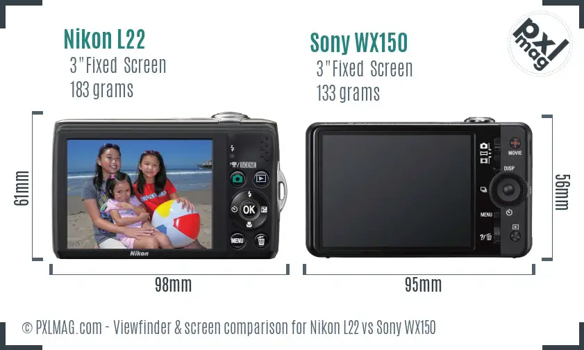 Nikon L22 vs Sony WX150 Screen and Viewfinder comparison Nikon L22 vs Sony WX150 Screen and Viewfinder comparison