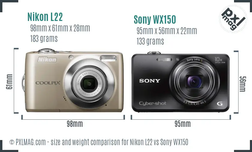 Nikon L22 vs Sony WX150 size comparison Nikon L22 vs Sony WX150 size comparison