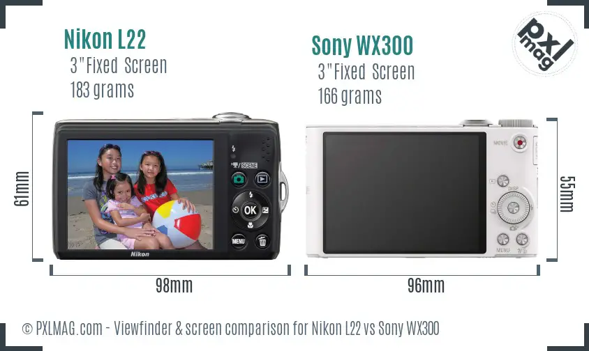 Nikon L22 vs Sony WX300 Screen and Viewfinder comparison