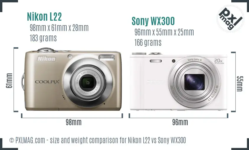 Nikon L22 vs Sony WX300 size comparison