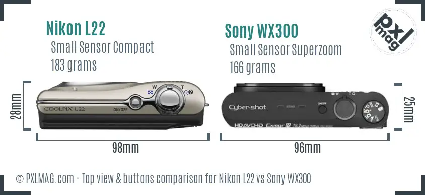 Nikon L22 vs Sony WX300 top view buttons comparison