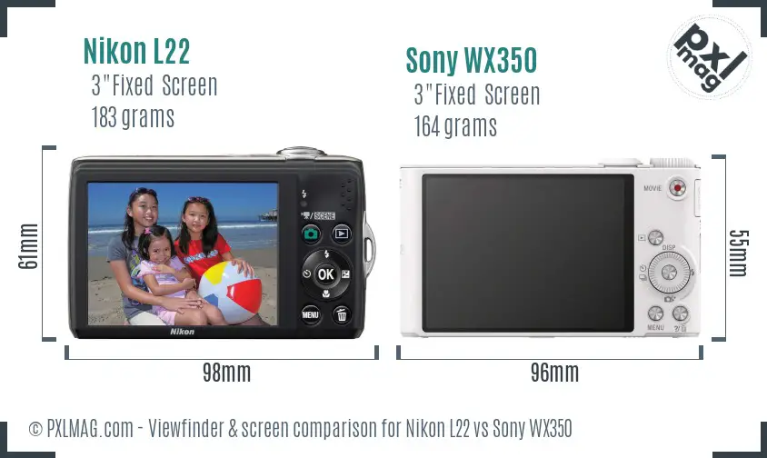 Nikon L22 vs Sony WX350 Screen and Viewfinder comparison