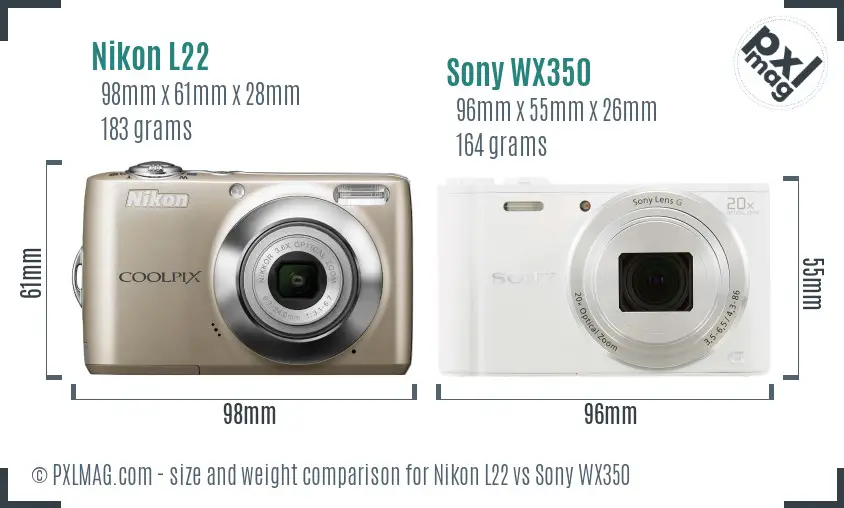 Nikon L22 vs Sony WX350 size comparison