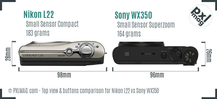 Nikon L22 vs Sony WX350 top view buttons comparison