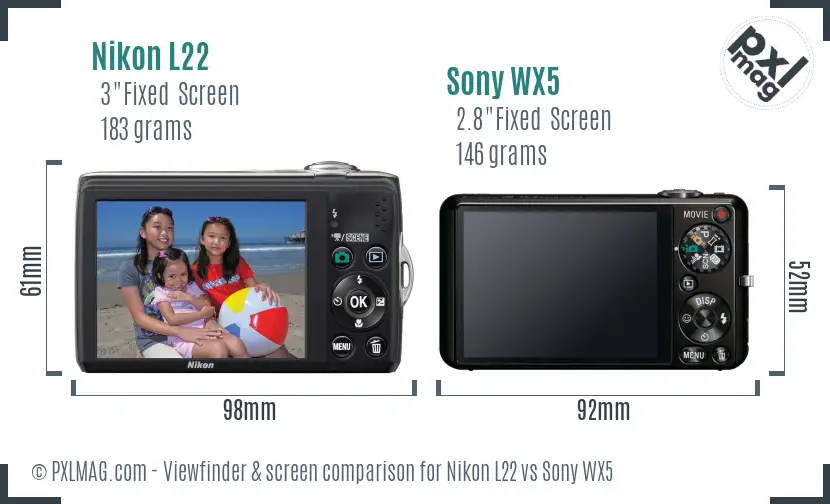 Nikon L22 vs Sony WX5 Screen and Viewfinder comparison