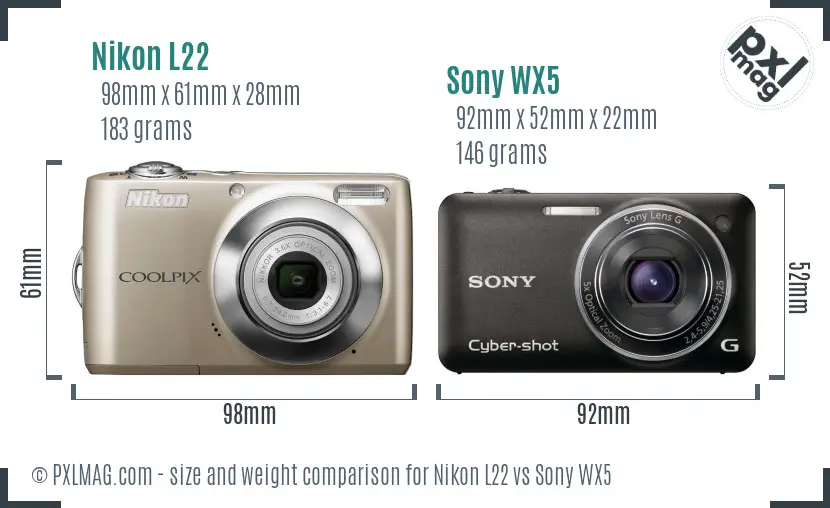 Nikon L22 vs Sony WX5 size comparison