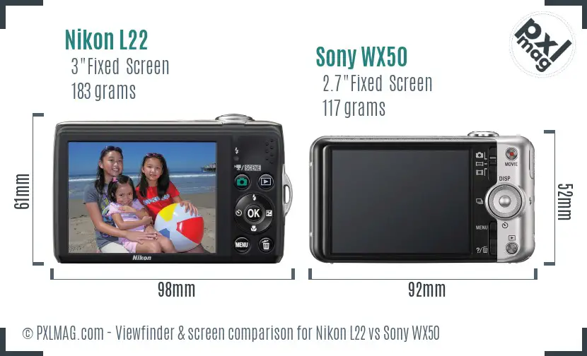 Nikon L22 vs Sony WX50 Screen and Viewfinder comparison