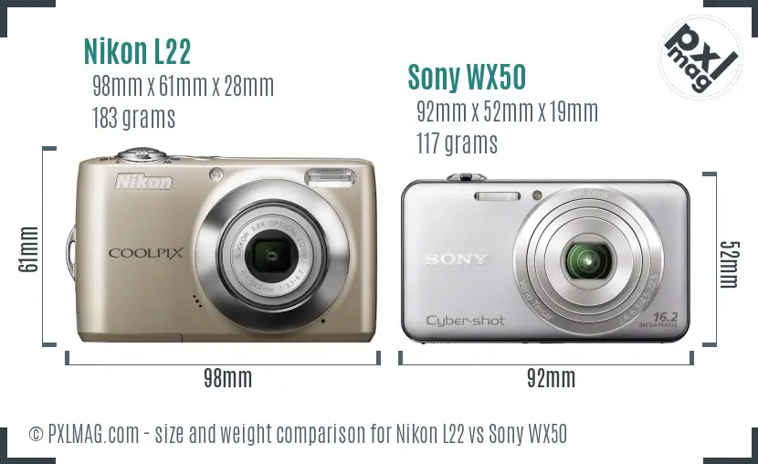 Nikon L22 vs Sony WX50 size comparison