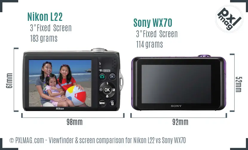 Nikon L22 vs Sony WX70 Screen and Viewfinder comparison Nikon L22 vs Sony WX70 Screen and Viewfinder comparison