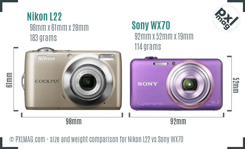 Nikon L22 vs Sony WX70 size comparison Nikon L22 vs Sony WX70 size comparison