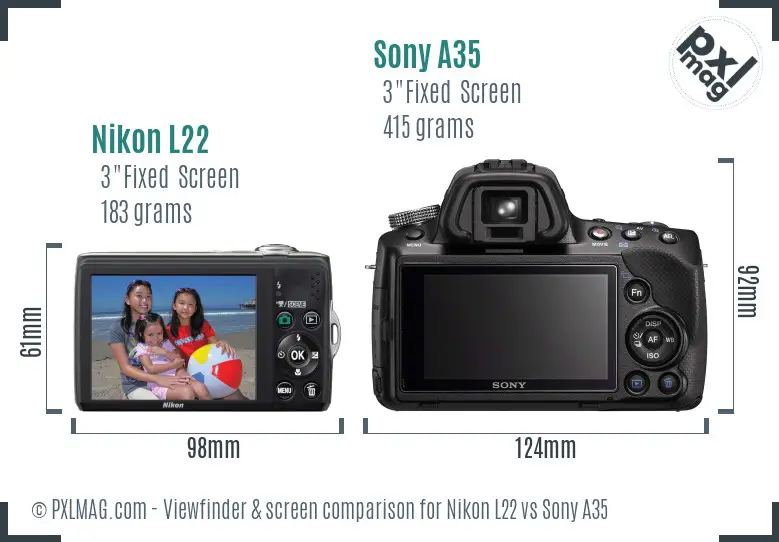 Nikon L22 vs Sony A35 Screen and Viewfinder comparison