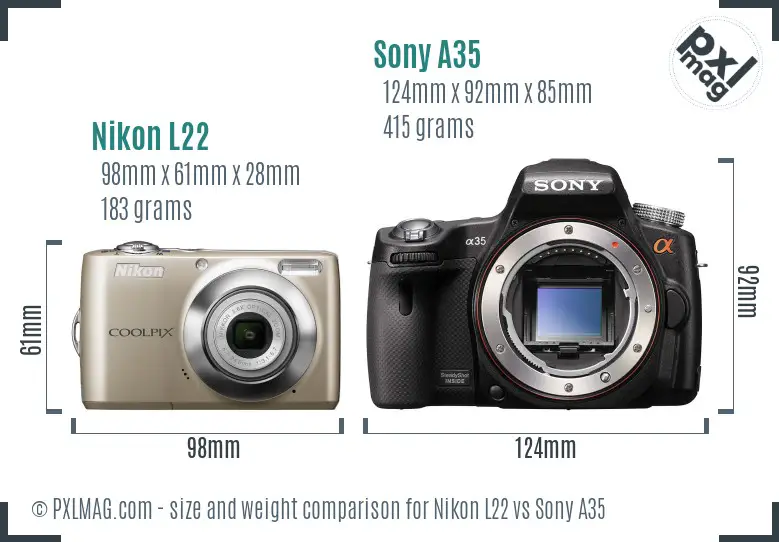 Nikon L22 vs Sony A35 size comparison