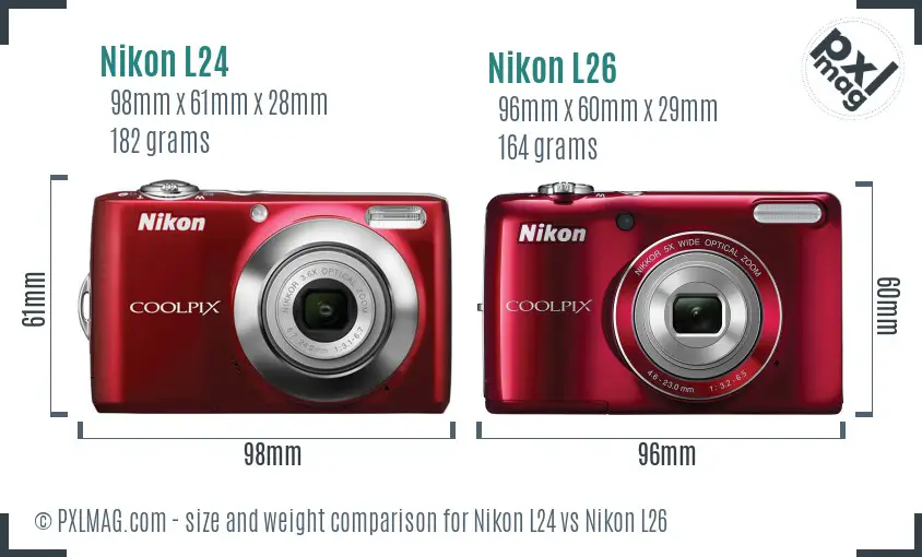 Nikon L24 vs Nikon L26 size comparison