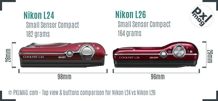 Nikon L24 vs Nikon L26 top view buttons comparison
