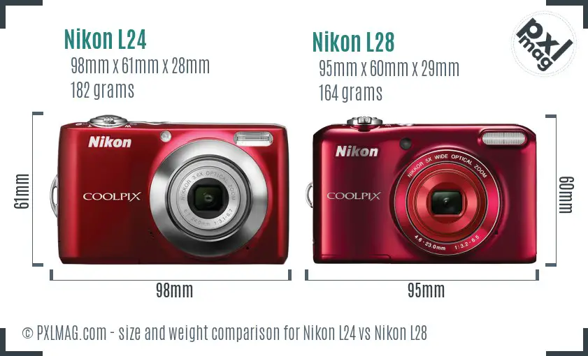 Nikon L24 vs Nikon L28 size comparison