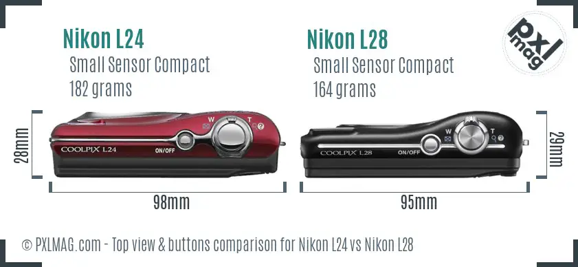 Nikon L24 vs Nikon L28 top view buttons comparison